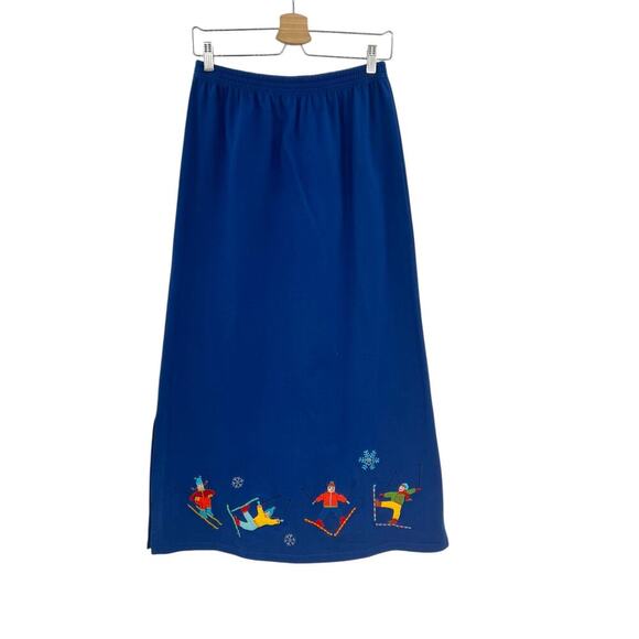 Michael Simon Lite Ski Trip Snowflake Embroidered Novelty Midi Skirt Blue Small - Picture 1 of 14